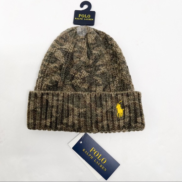 Polo Ralph Lauren Other - Polo Ralph Lauren OLIVE CAMOUFLAGE CABLE Knit Cap Beanie Hat